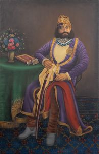 Arte Islamica - 'Dipinto raffigurante Sir Venkat Raman Ramanuj Prasad Singh Ju Deo Bahadur, Maharaja di Rewah (1876-1918)India, XX secolo Olio su tela '