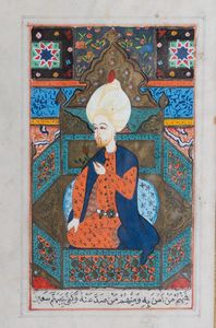 Arte Islamica - 'Miniatura raffigurante sultano Turchia, XX secolo '