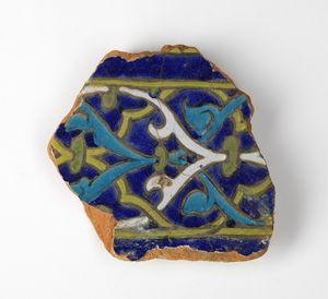 Arte Islamica - 'Frammento di mattonella cuerda seca Persia Timuride, XV secolo '