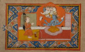Arte Indiana - 'Miniatura Kashmira raffigurante Vishnu Kashmir, XIX secoloTempera su carta  '