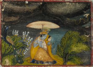 Arte Indiana - 'Miniatura raffigurante Krishna e Radha India settentrionale, XIX secolo '