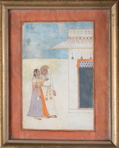 Arte Indiana - 'Miniatura raffigurante coppia di amantiIndia, Rajasthan, XIX secolo'