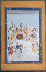 Arte Indiana - 'Miniatura raffigurante una cerimonia con Rama e Sita India, XVIII-XIX secolo'