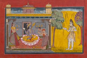 Arte Indiana - 'Miniatura raffigurante Shiva e VishnuIndia settentrionale, Pahari, XIX secolo '