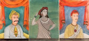 Arte Indiana - 'Lotto di tre dipinti su vetro India, XIX secolo '