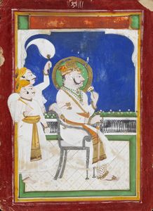 Arte Indiana - 'Ritratto di RajaIndia, Rajasthan, Jodhpur, tardo XIX- Inizio XX secolo Pigmenti e oro su carta '
