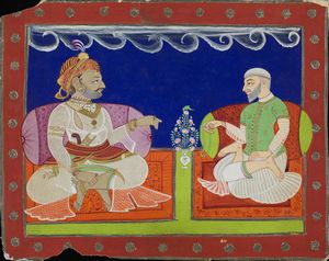 Arte Indiana - 'Miniatura raffigurante Raja e sadu India, XX secolo '