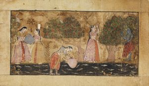 Arte Indiana - 'Miniatura raffigurante donne al ruscello India, XIX secolo (?)'