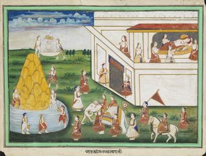 Arte Indiana - 'Coppia di dipinti entro cornice verdeIndia, XIX secolo '