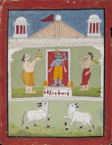 Arte Indiana - 'Miniatura raffigurante orazione a Krishna India settentrionale Rajasthan, XIX secolo '