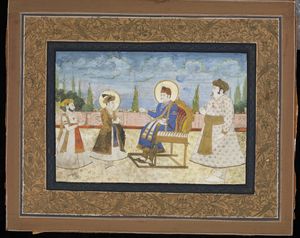 Arte Indiana - 'Miniatura raffigurante incontro tra alte cariche India, forse Sultanati del Sud, XIX secolo Pigmenti e oro su carta '