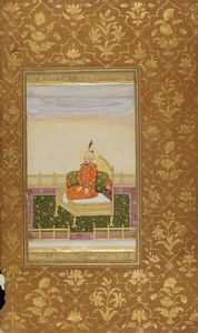 Arte Indiana - 'Ritratto di Raja su terrazza India, Deccan, XIX secoloPigmenti e oro su carta '