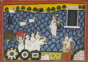 Arte Indiana - 'Scena devozionale krishnaita India, Rajasthan centrale, XIX secolo '