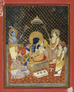 Arte Indiana - 'Miniatura tratta da Ramayana India Settentrionale, XVIII-XIX secolo Pigmenti naturali e oro su carta '