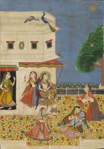 Arte Indiana - 'Miniatura raffigurante l'amante asceta che sviene India Settentrionale, XIX secolo Pigmenti naturali e oro su carta '