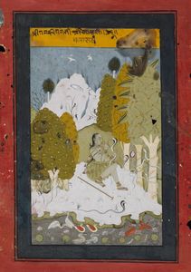 Arte Indiana - 'Miniatura raffigurante Ragamala Asavari Ragini India Settentrionale, Rajasthan, inizio XIX secolo Pigmenti naturali e oro su carta'