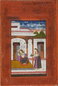 Arte Indiana - 'Miniatura raffigurante Ragamala India Settentrionale, Rajasthan, Bikaner, XIX secolo Pigmenti naturali e oro su carta '