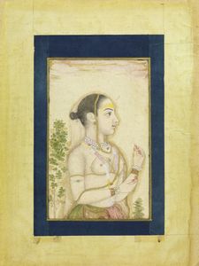 Arte Indiana - 'Ritratto di giovane donna India, Rajasthan, XVIII- XIX secolo Inchiostro, pigmenti e oro su carta '