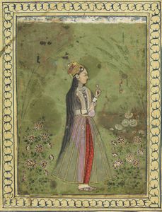 Arte Indiana - 'Ritratto di nobildonnaIndia, Deccan, tardo XIX secolo Pigmenti e oro su carta '