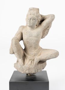 Arte Indiana - 'Scultura in scisto raffigurante personaggio maschilePakistan/Afganistan, arte del Gandhara I secolo a.C.-IV secolo d.C.'