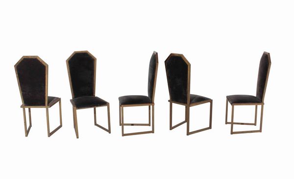 Gruppo di sei sedie in ottone con rivestimenti in tessuto.  - Asta Design - Associazione Nazionale - Case d'Asta italiane
