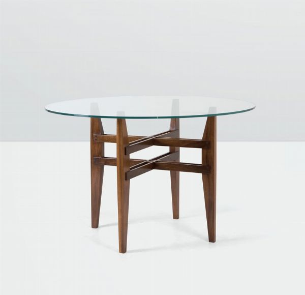 Tavolo con struttura in legno e piano in vetro  - Asta Design - Associazione Nazionale - Case d'Asta italiane