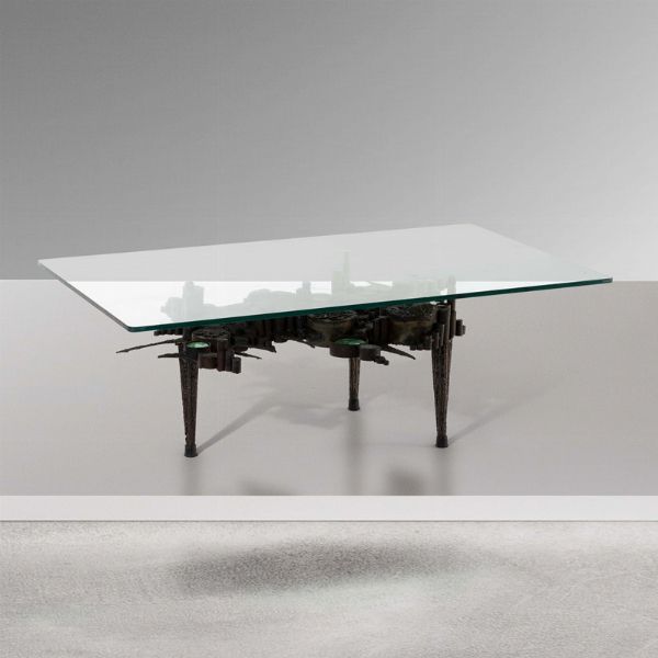 Tavolo basso con struttura in metallo e inserti in ceramica smaltata  - Asta Design 200 - Associazione Nazionale - Case d'Asta italiane