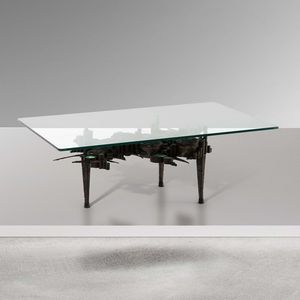 Tavolo basso con struttura in metallo e inserti in ceramica smaltata  - Asta Design 200 - Associazione Nazionale - Case d'Asta italiane
