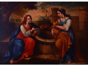 Scuola emiliana del XVIII secolo : Cristo e la samaritana al pozzo  - Asta House sale: Arte e Design da villa 