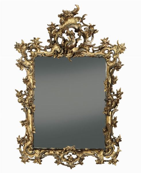 Specchiera in legno intagliato e dorato, XVIII secolo  - Asta Antiquariato - Associazione Nazionale - Case d'Asta italiane