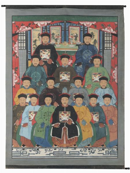 Coppia di dipinti su carta raffiguranti personaggi, Cina, Dinastia Qing, XIX secolo  - Asta Antiquariato - Associazione Nazionale - Case d'Asta italiane