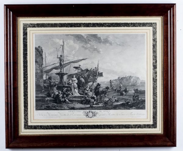 Ancien port de Gnes, Jacques Aliament, Francia XVIII secolo  - Asta Antiquariato - Associazione Nazionale - Case d'Asta italiane