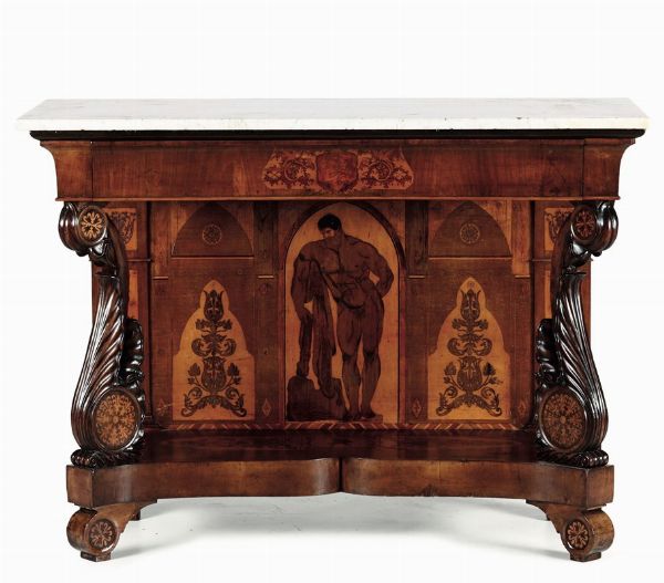 Consolle Carlo X in legno lastronato, XIX secolo  - Asta Antiquariato - Associazione Nazionale - Case d'Asta italiane