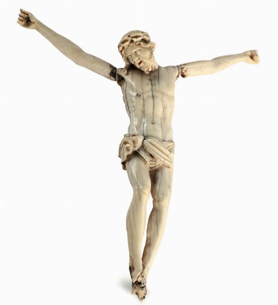 Cristo in avorio scolpito, XVIII-XIX secolo  - Asta Antiquariato - Associazione Nazionale - Case d'Asta italiane