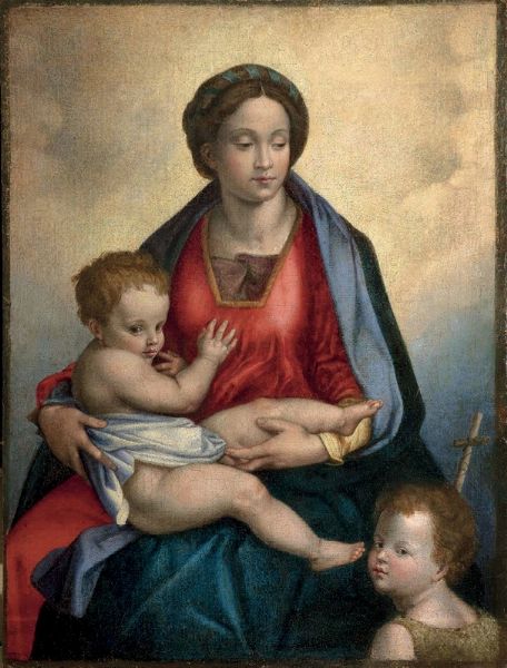 Salvi detto il Sassoferrato Giovan Battista : Madonna con Bambino e San Giovannino  - Asta Antiquariato - Associazione Nazionale - Case d'Asta italiane