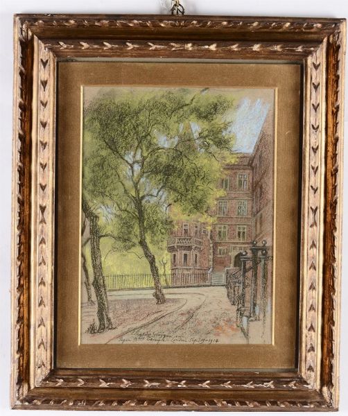 Gioja Edoardo : Paesaggio con palazzo, 1914  - Asta Antiquariato - Associazione Nazionale - Case d'Asta italiane