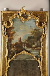 Console a goccia Luigi XV con specchiera in legno intagliato e dorato, Torino XVIII secolo  - Asta Antiquariato - Associazione Nazionale - Case d'Asta italiane