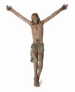 Corpus Christi in legno policromo. Scultore gotico operante in Italia agli inizi del XV secolo  - Asta Antiquariato - Associazione Nazionale - Case d'Asta italiane