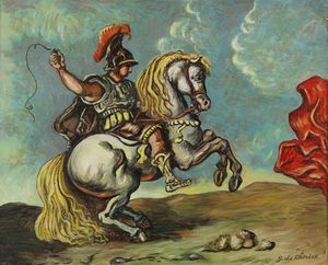 DE CHIRICO GIORGIO (1888 - 1978) - Cavallo e cavaliere con la frusta.