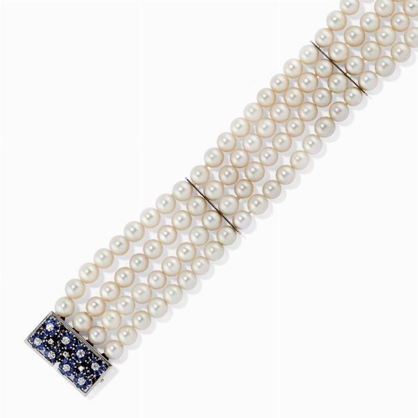 Bracciale con perle, zaffiri e diamanti  - Asta Gioielli, Orologi, Argenti, Monete - Associazione Nazionale - Case d'Asta italiane