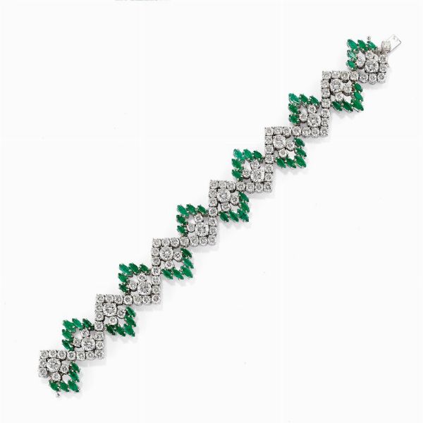 Bracciale in diamanti e smeraldi, 1970 circa  - Asta Gioielli, Orologi, Argenti, Monete - Associazione Nazionale - Case d'Asta italiane