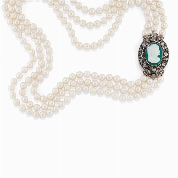 Collana con perle, cammeo e diamanti  - Asta Gioielli, Orologi, Argenti, Monete - Associazione Nazionale - Case d'Asta italiane
