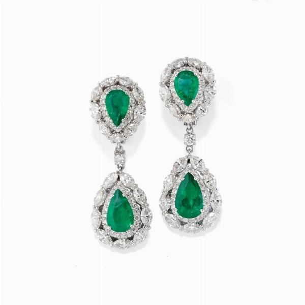 Orecchini con smeraldi e diamanti  - Asta Gioielli, Orologi, Argenti, Monete - Associazione Nazionale - Case d'Asta italiane