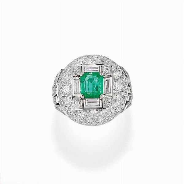 Anello con smeraldo e diamanti  - Asta Gioielli, Orologi, Argenti, Monete - Associazione Nazionale - Case d'Asta italiane