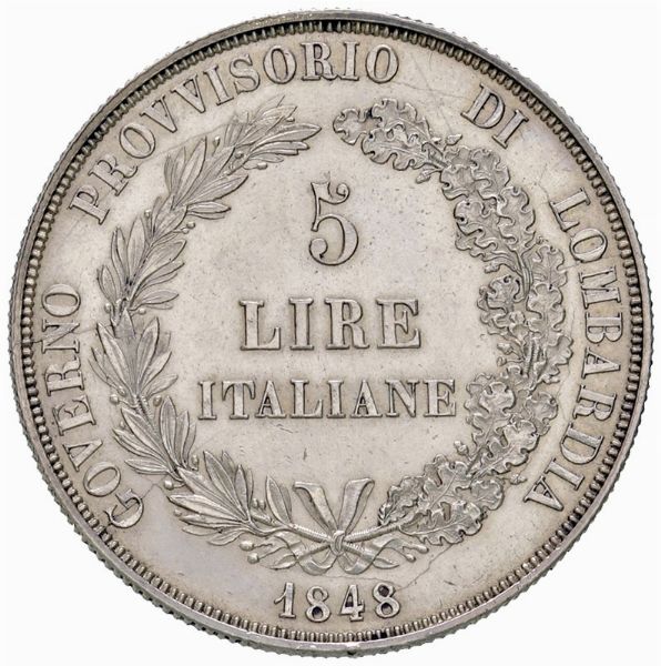 Governo Provvisorio della Lombardia (1848)  - Asta Gioielli, Orologi, Argenti, Monete - Associazione Nazionale - Case d'Asta italiane