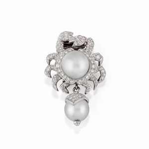 David Webb - Spilla con perle e diamanti
