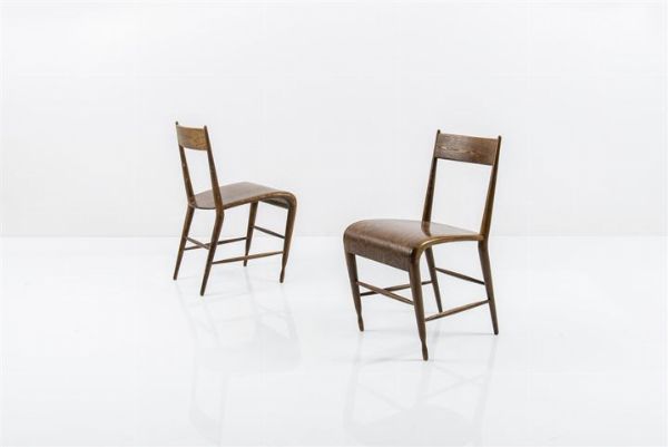 PRODUZIONE ITALIANA : Coppia di sedie in legno. Anni '50 cm 81x42x50  - Asta Asta 155 - Design - Associazione Nazionale - Case d'Asta italiane