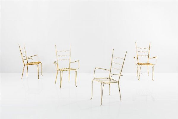 DE VIVO : Quattro sedie da giardino in metallo verniciato. Anni '50 cm 93x61x50  - Asta Asta 155 - Design - Associazione Nazionale - Case d'Asta italiane