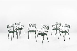 Ponti Gio - Sei sedie da giardino in tondino di metallo saldato e verniciato. Prod. Casa & Giardino anni '50 cm 81x54x42