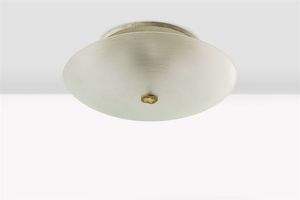 INGRAND MAX - Lampada a plafone in vetro inciso e ottone. Prod. Fontana Arte anni '50 cm 24x68 5